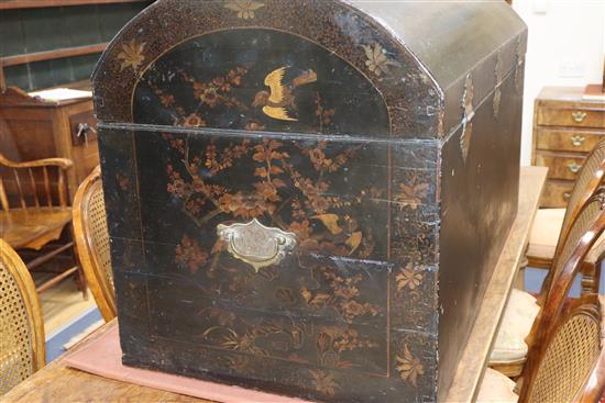 A 19th century chinoiserie lacquer domed top trunk W.118cm